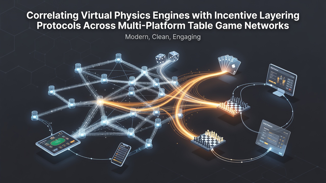 Virtual physics simulation rendering a table game environment with layered incentive markers overlaid on multi-device network diagrams