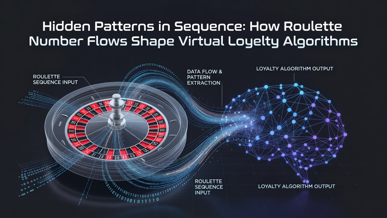 Abstract visualization of data streams connecting roulette outcomes to loyalty program interfaces