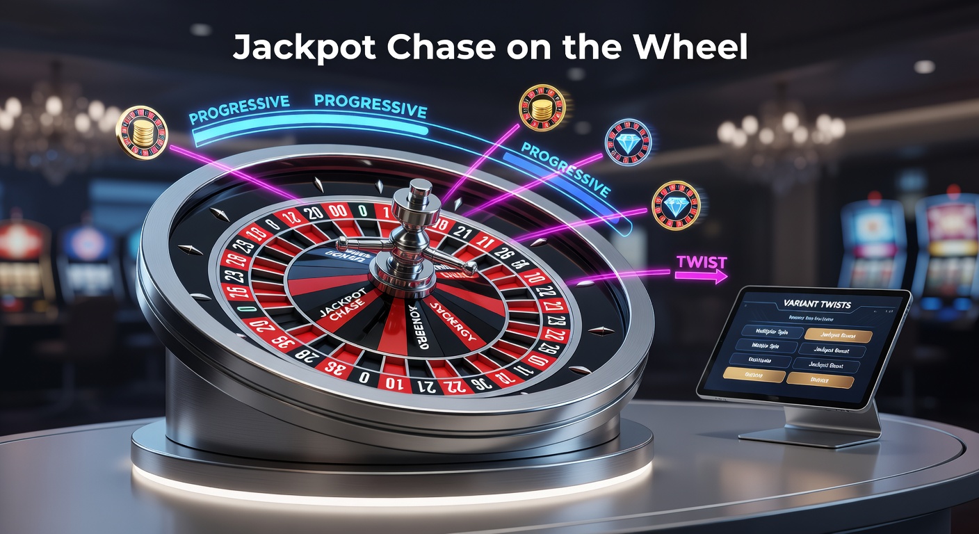 Vibrant roulette wheel with glowing jackpot chase indicators and progressive meters building excitement on the casino floor