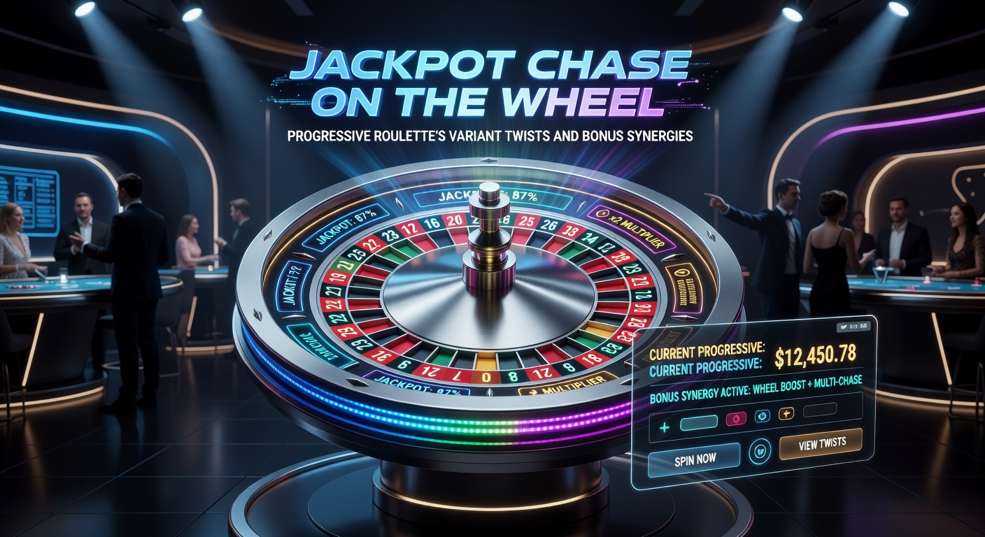 Close-up of progressive roulette table showing jackpot chase wheel overlay with tiered meters and bonus synergy icons lighting up