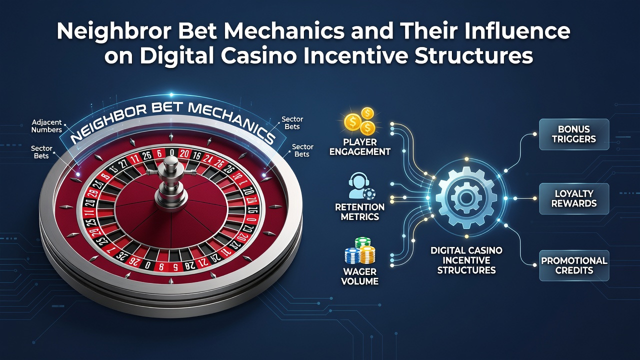 Illustration showing neighbor bet placements around the roulette wheel in digital formats