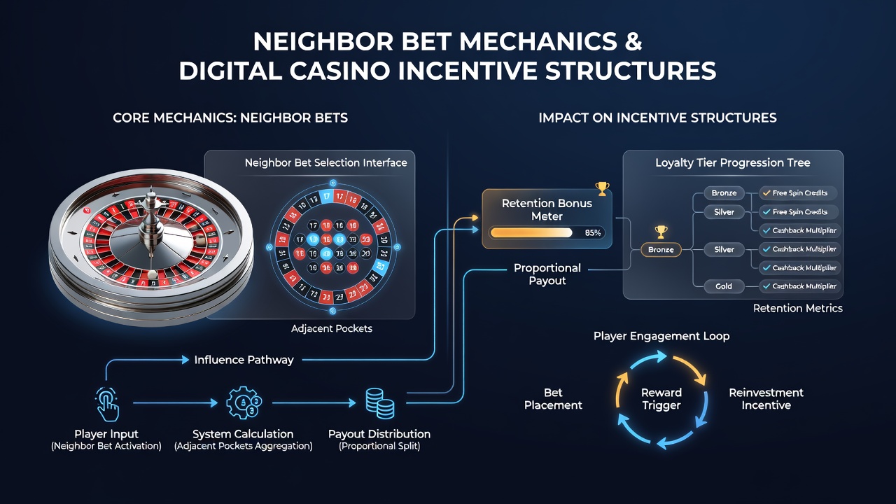 Digital casino interface displaying bonus activation linked to neighbor bet selections
