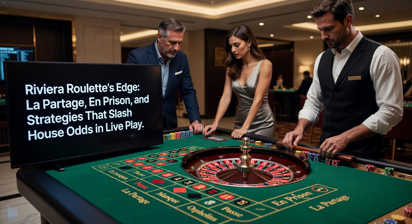 Close-up of a Riviera Roulette wheel showing zero pocket with imprisoned bet markers and La Partage payout in action during live dealer session