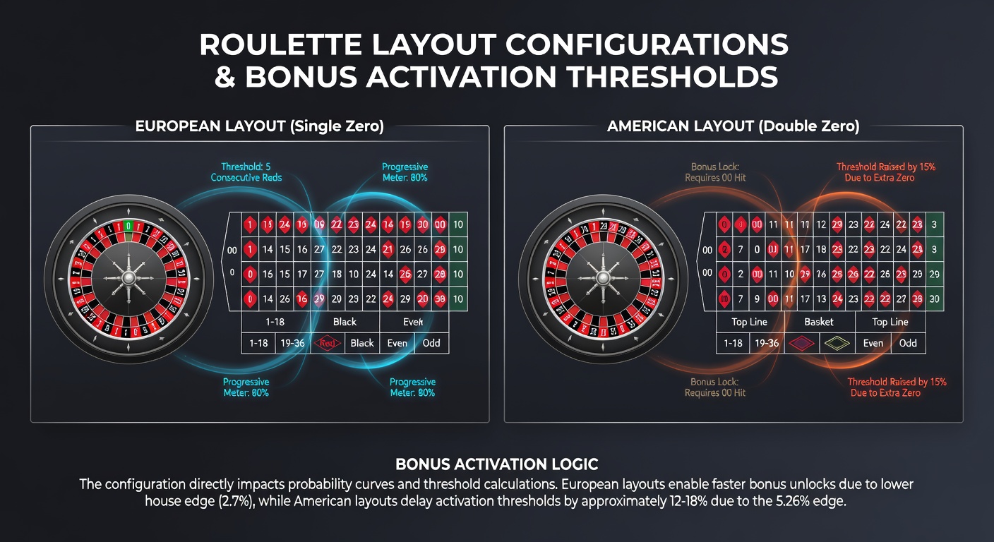 Digital roulette interface displaying bonus meter and layout specific activation counters