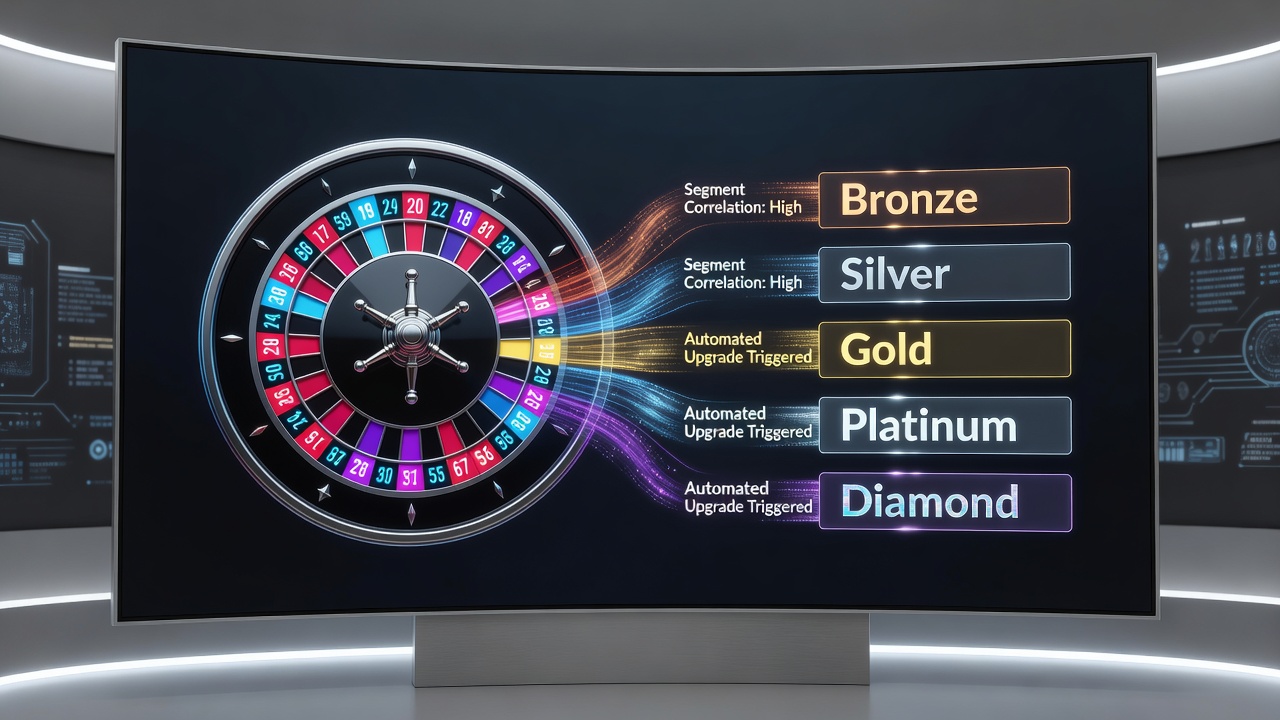 Analytics dashboard showing roulette segment correlation metrics linked to loyalty tier progression in an online gaming environment